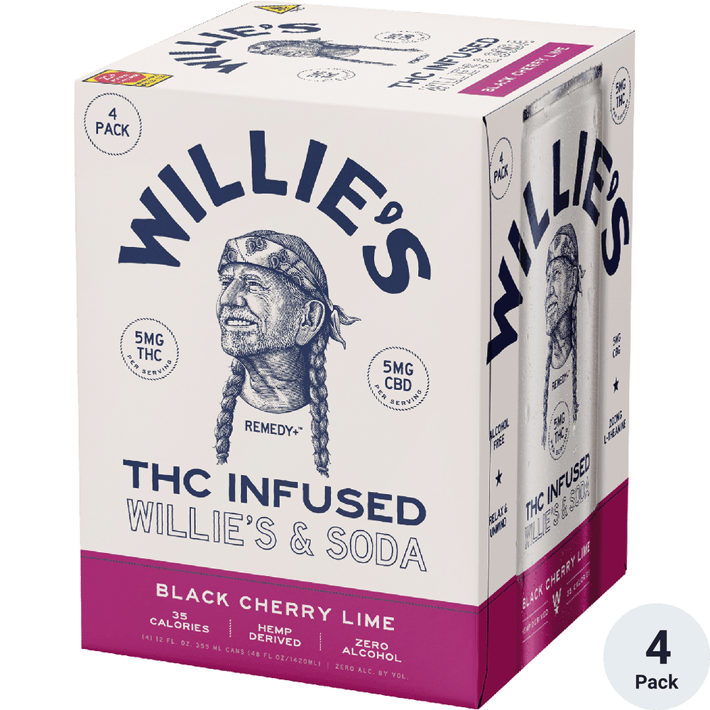 Willie's Remedy 5mg THC Infused Black Cherry Lime Soda 4pk Can 12oz